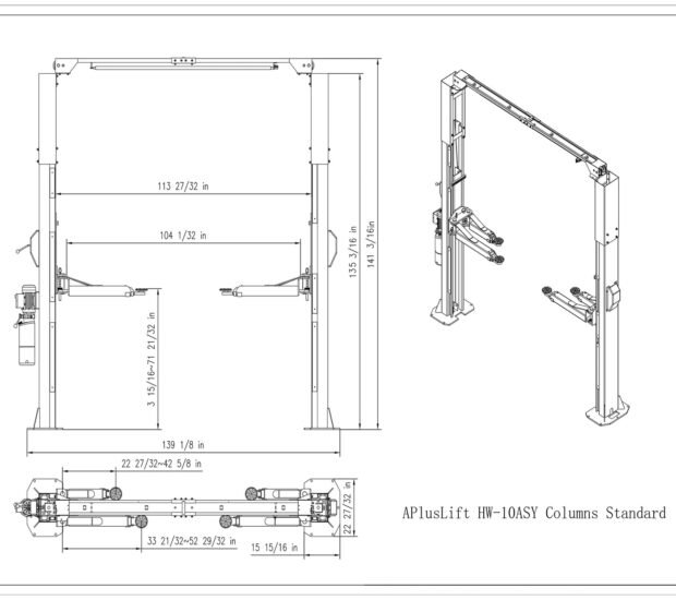 APlusLift 10,000LB 2-Post Overhead Symmetrical and Truly Asymmetrical Single Release Car Lift with 3 Year Warranty APlusLift 10,000LB 2-Post Overhead Symmetrical and Truly Asymmetrical Single Release Car Lift with 3 Year Warranty