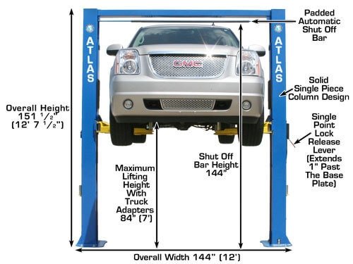 Atlas® OH-10X Ex-Tall/Ex-Wide 2 Post Lift 10,000 Lbs Atlas® OH-10X Ex-Tall/Ex-Wide 2 Post Lift 10,000 Lbs