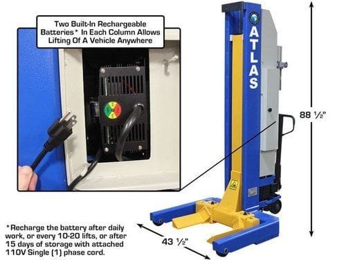 Atlas® ML-4034BC ALI Battery Powered Mobile Column Lift System 74,000 Lbs Atlas® ML-4034BC ALI Battery Powered Mobile Column Lift System 74,000 Lbs
