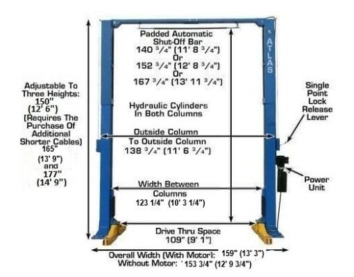 Atlas® PV12PX Adj Height Ex-Wide/Ex-Tall 2 Post Lift 12,000 Lbs Atlas® PV12PX Adj Height Ex-Wide/Ex-Tall 2 Post Lift 12,000 Lbs