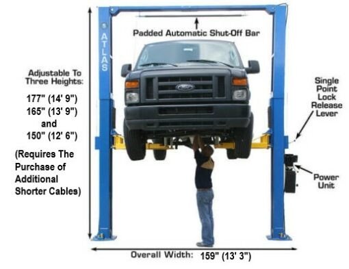 Atlas® PV12PX Adj Height Ex-Wide/Ex-Tall 2 Post Lift 12,000 Lbs Atlas® PV12PX Adj Height Ex-Wide/Ex-Tall 2 Post Lift 12,000 Lbs