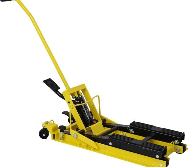 1500 lbs Capacity Hydraulic Motorcycle Lift Jack in Yellow with Tie-Down