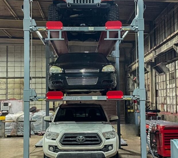 Advantage Single-Wide Triple Stacker | 3 Car Tri-Level 4-Post Lift Advantage Single-Wide Triple Stacker | 3 Car Tri-Level 4-Post Lift