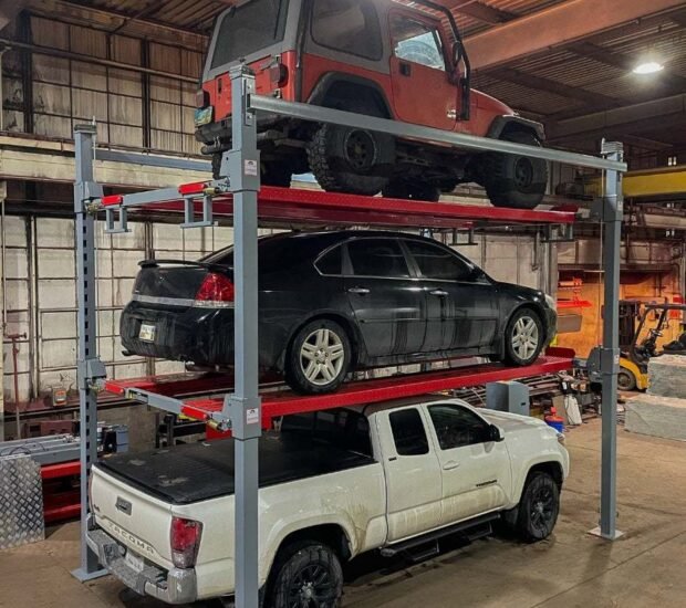 Advantage Single-Wide Triple Stacker | 3 Car Tri-Level 4-Post Lift Advantage Single-Wide Triple Stacker | 3 Car Tri-Level 4-Post Lift