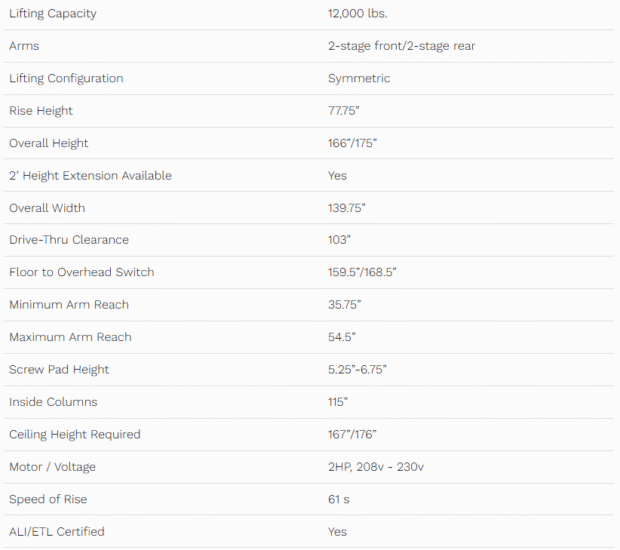 Challenger Lifts LE12 | 12K 2-Post Lift Challenger Lifts LE12 | 12K 2-Post Lift