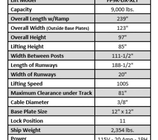 Valor VP9K-DX-XLT 9,000 lb 4 Post Deluxe Storage Lift Valor VP9K-DX-XLT 9,000 lb 4 Post Deluxe Storage Lift