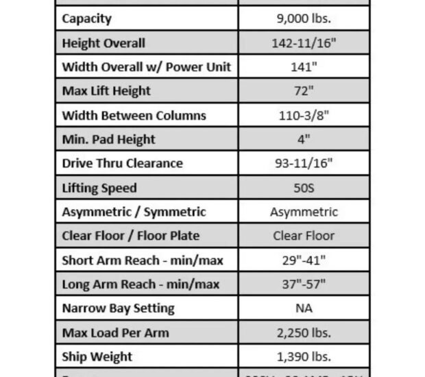 Valor - VP9KAC-TUX 9,000 lb 2 Post Clear Floor - Asymmetric Valor - VP9KAC-TUX 9,000 lb 2 Post Clear Floor - Asymmetric