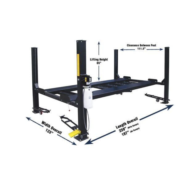 Tuxedo 4-Post, 9000-Lb. Capacity Electric Hydraulic Lift, 97in. Height, Model# FP9K-DX-XLT Tuxedo 4-Post, 9000-Lb. Capacity Electric Hydraulic Lift, 97in. Height, Model# FP9K-DX-XLT