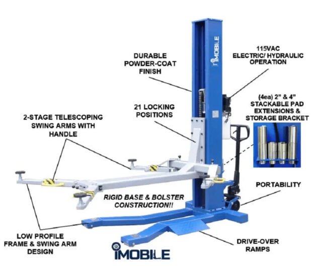 iDEAL Mobile Single Column Automotive Lift, 6000-Lb. Capacity, Blue/Gray, Model# MSC-6KLP iDEAL Mobile Single Column Automotive Lift, 6000-Lb. Capacity, Blue/Gray, Model# MSC-6KLP