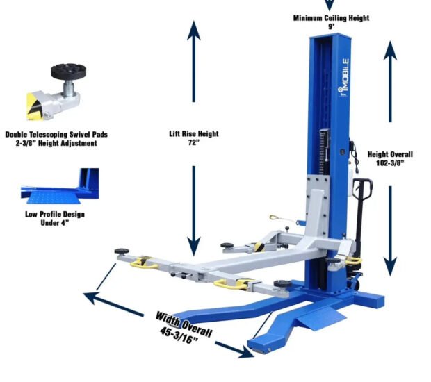 iDEAL Mobile Single Column Automotive Lift, 6000-Lb. Capacity, Blue/Gray, Model# MSC-6KLP iDEAL Mobile Single Column Automotive Lift, 6000-Lb. Capacity, Blue/Gray, Model# MSC-6KLP